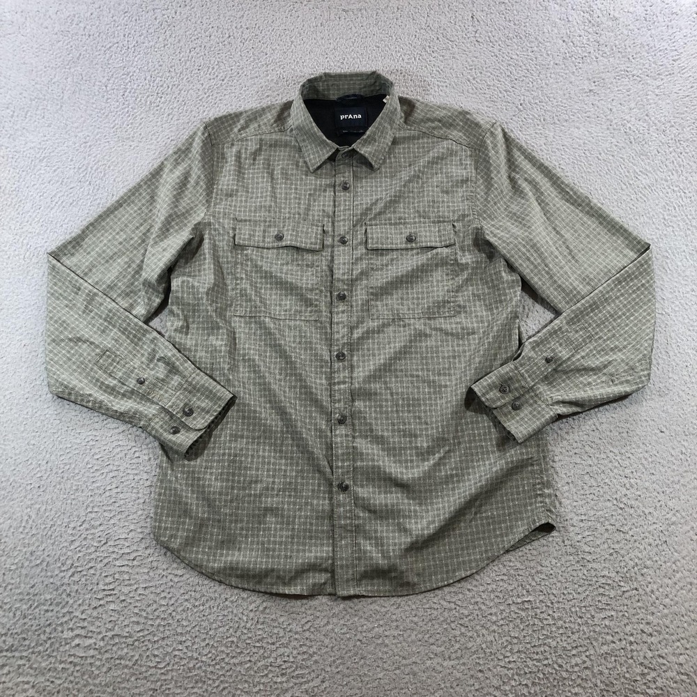 prAna Shirt Mens Small Plaid Performance Button Up Vented Mesh Hiking Pockets